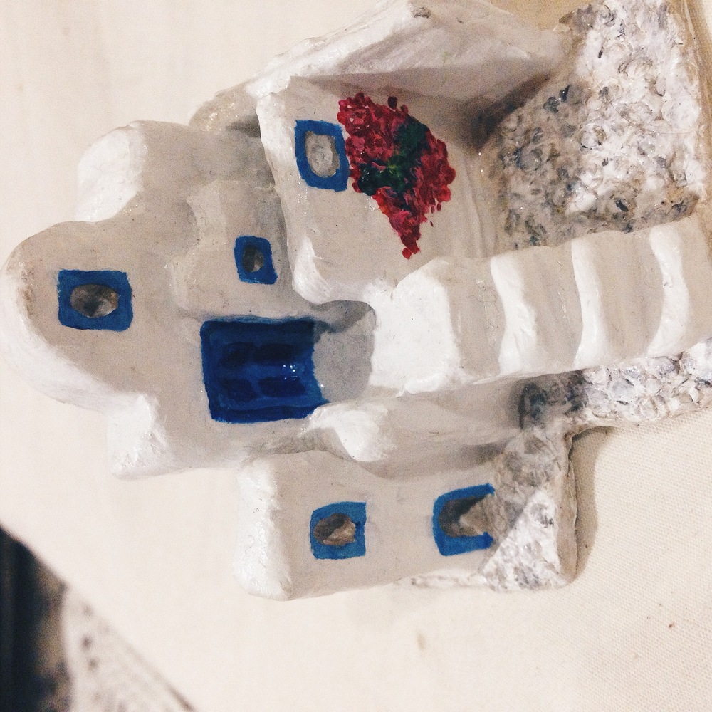 michelleflorida - Get me to the Greek Little Santorinis house Clay, finished with acrylic paint, 2014.