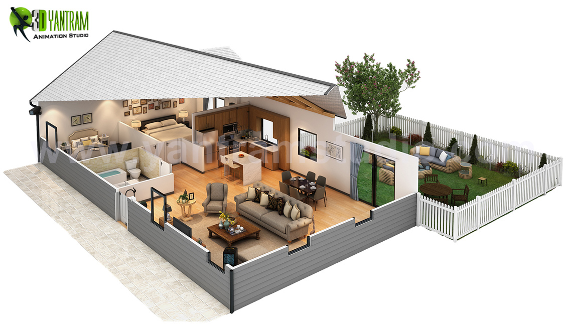 Yantram Studio - Amazing Cut Section of Small Home Design, Ideas by Yantram 3d virtual floor Plan design Florida, USA