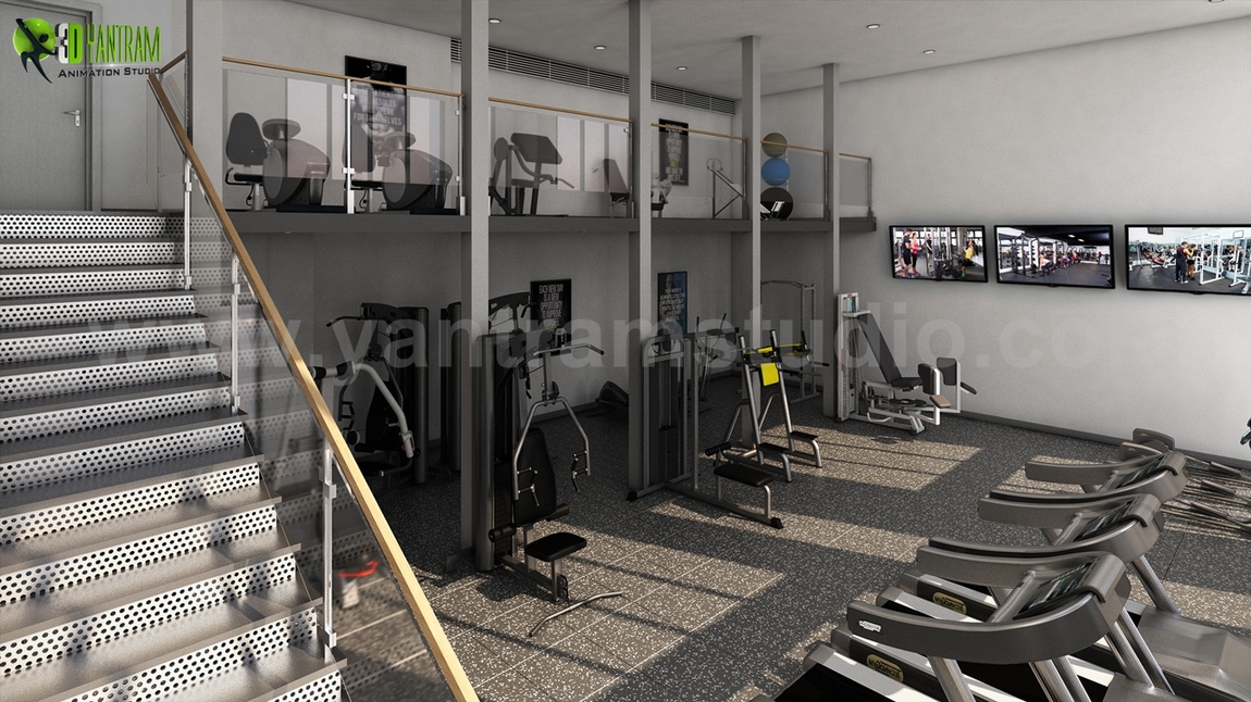 Yantram Studio - Best 3D Interior Design of Apartment with Gym Developed by Yantram 3D Interior Rendering Services, Boston - USA