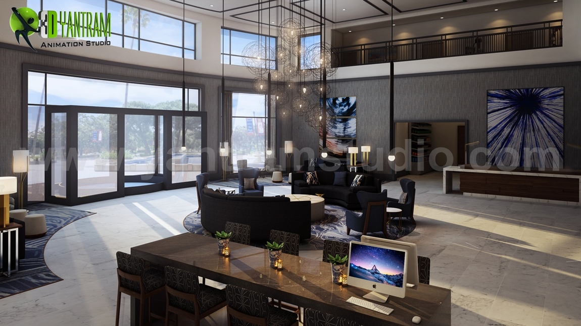 Yantram Studio - Creative Hotel Lobby - Waiting Area by Yantram interior concept drawings New york, USA