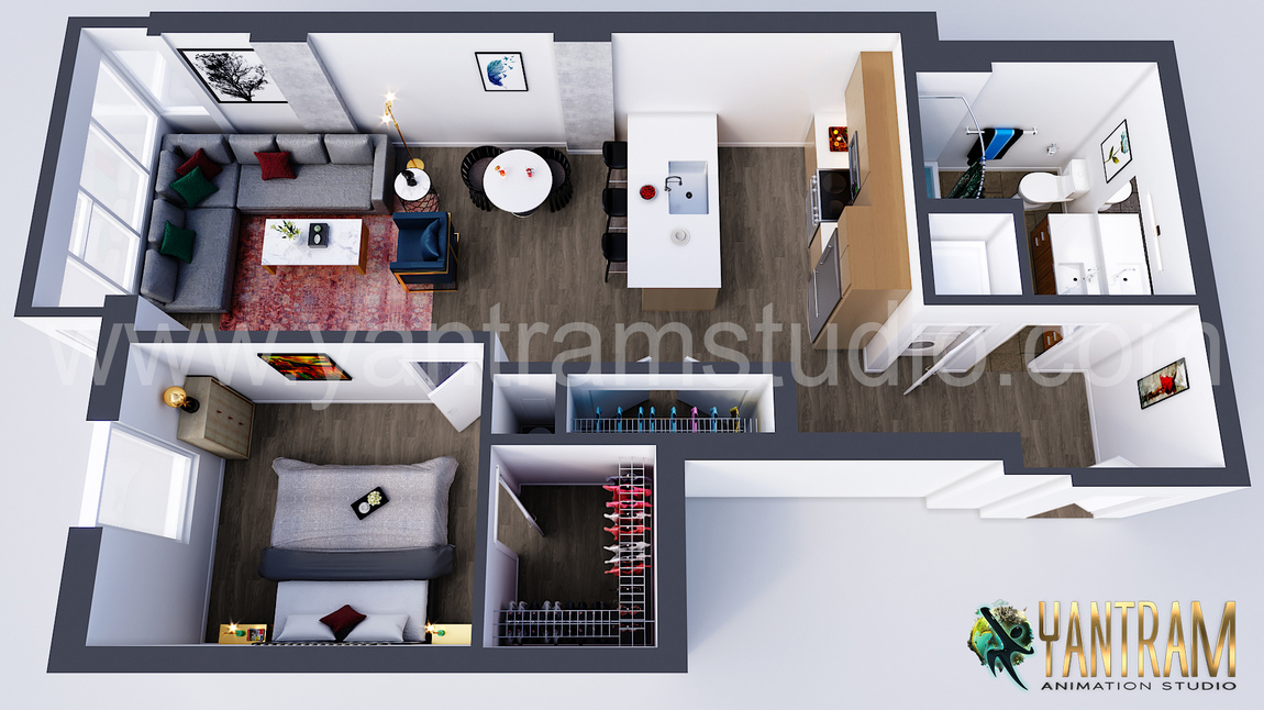 Yantram Studio - Modern Residential Virtual Floor Plan Design Concept by Yantram 3D Architectural Design, Vancouver – Canada