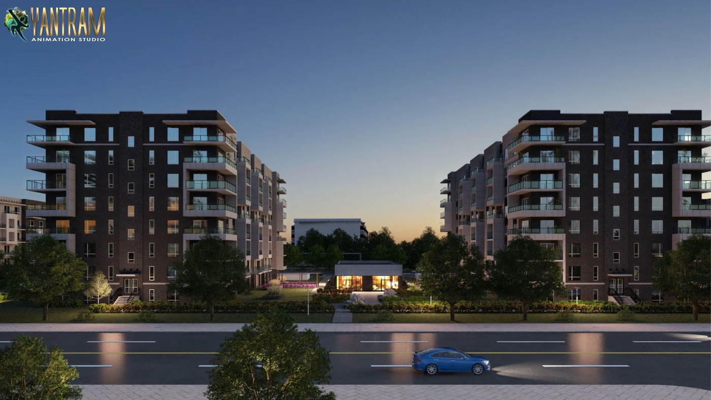 Yantram Studio - 3d rendering exterior design of apartment balcony by 3d exterior visualization studio Austin, Texas.