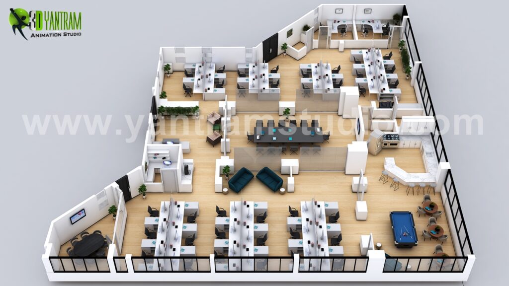 Yantram Studio - 3D Floor Plan Design of Modern Office in Newark, New York by 3D Architectural Visualisation Studio